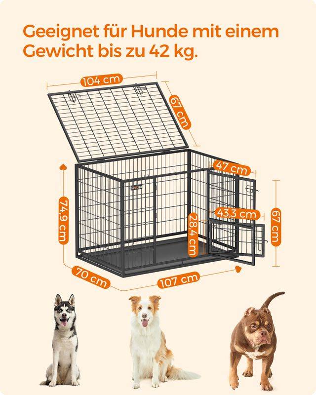 Songmics Feandrea Hundekäfig hochbelastbar transportabel mit 2 abnehmbaren Türen Neueste Stile