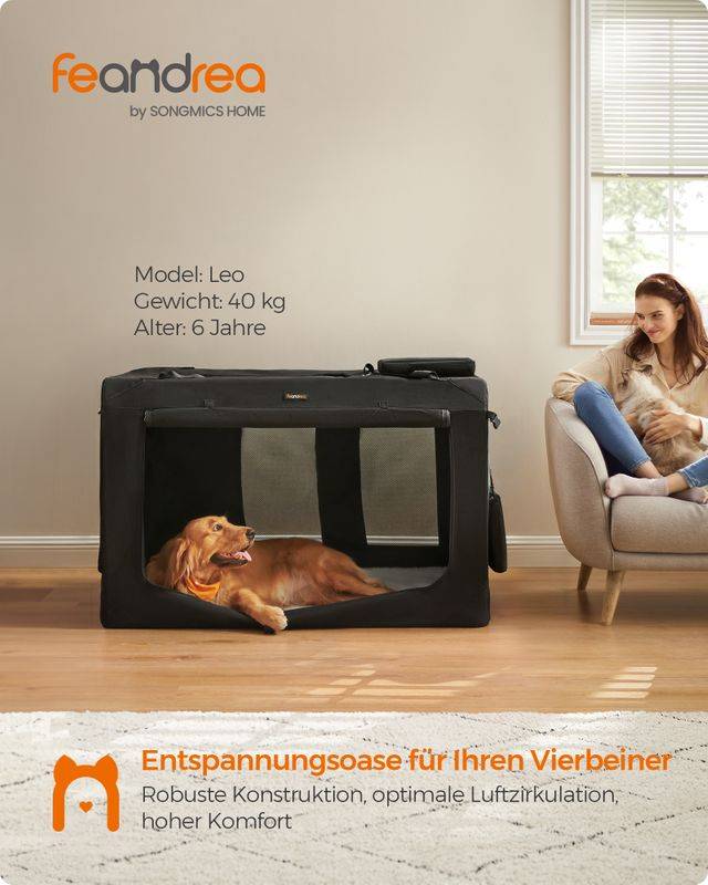 Songmics Feandrea Hundebox mit Griffen aus Metallrahmen schwarz Nur für heute
