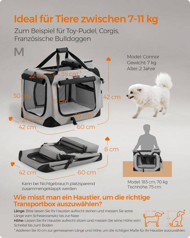 Songmics Feandrea Hundebox M aus Oxford-Gewebe mit Griffen rauchgrau Sonderangebot der Fabrik