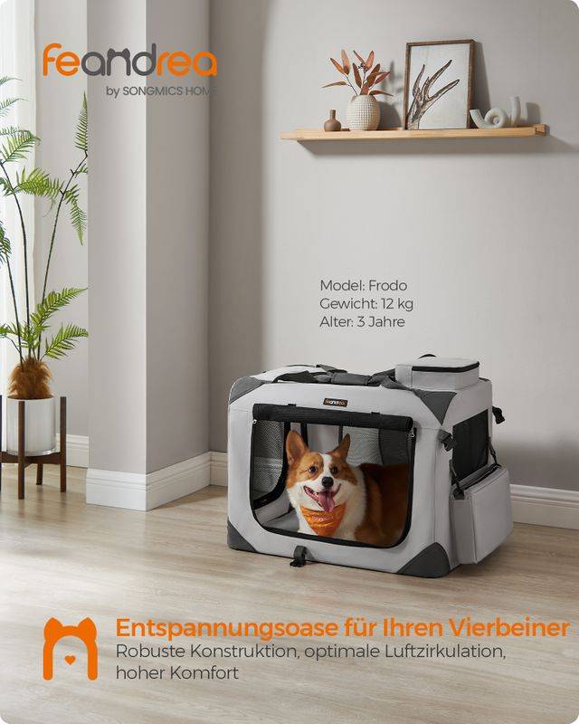 Songmics Feandrea Hundebox L aus Oxford-Gewebe mit Griffen rauchgrau Fabrikverkauf