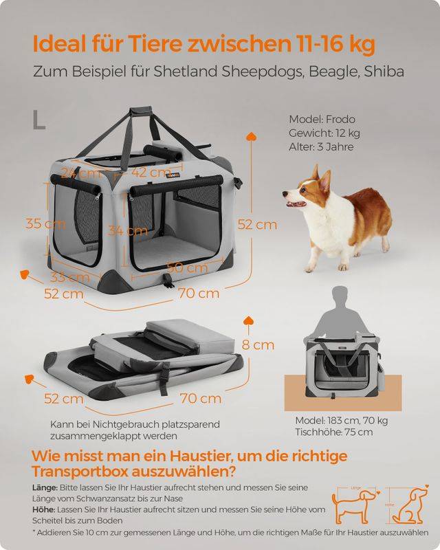 Songmics Feandrea Hundebox L aus Oxford-Gewebe mit Griffen rauchgrau Fabrikverkauf