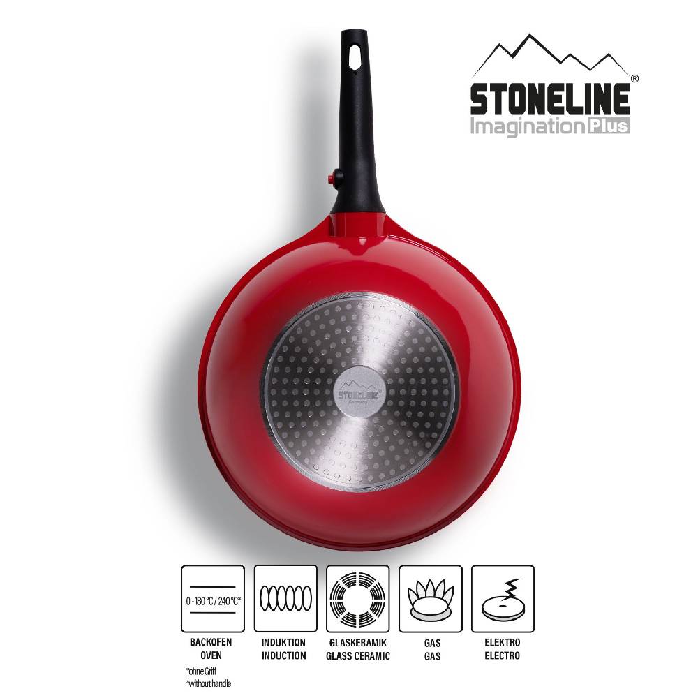 Stoneline Wokpfanne 30 cm mit abnehmbarem Griff mit Deckel - Rot im Angebot