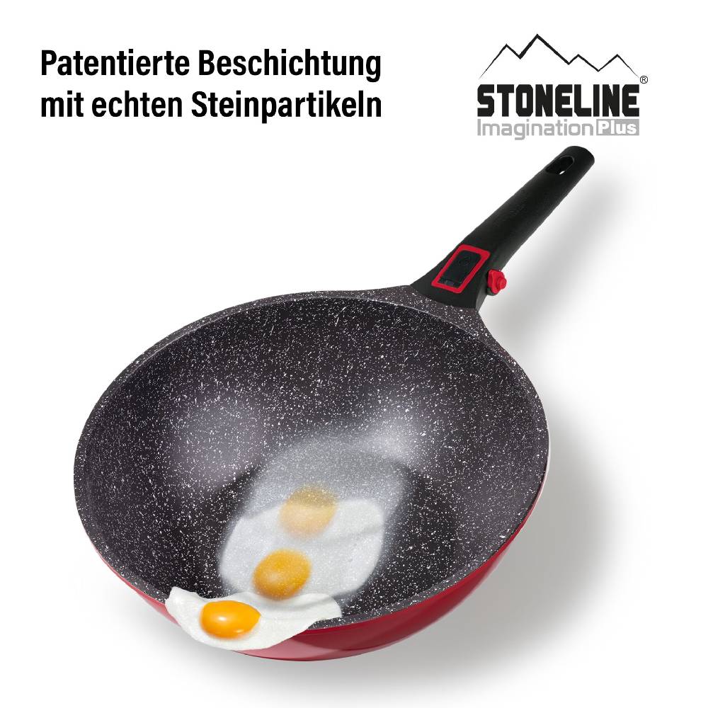 Stoneline Wokpfanne 30 cm mit abnehmbarem Griff mit Deckel - Rot im Angebot