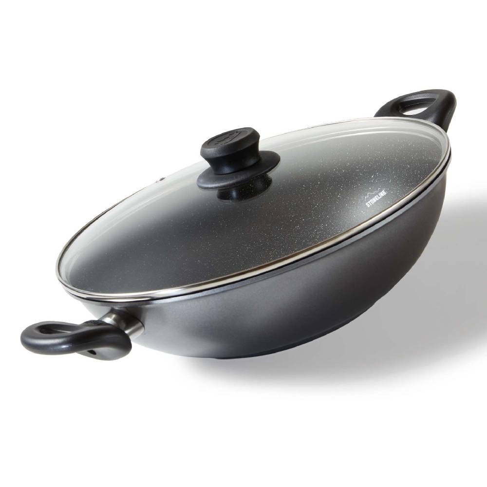 Stoneline Wokpfanne 28 cm mit Deckel - Schwarz