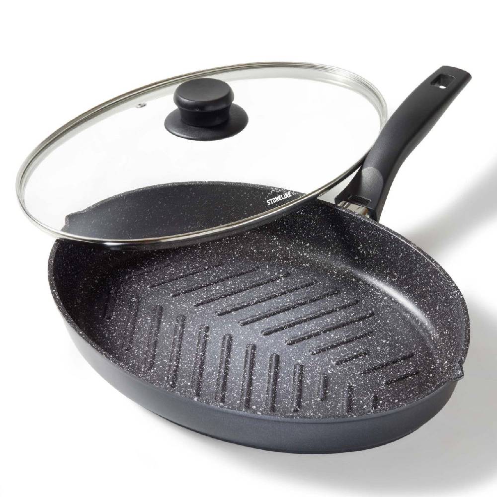 Stoneline Fisch- und Schnitzelpfanne Oval 35x24 cm mit Deckel