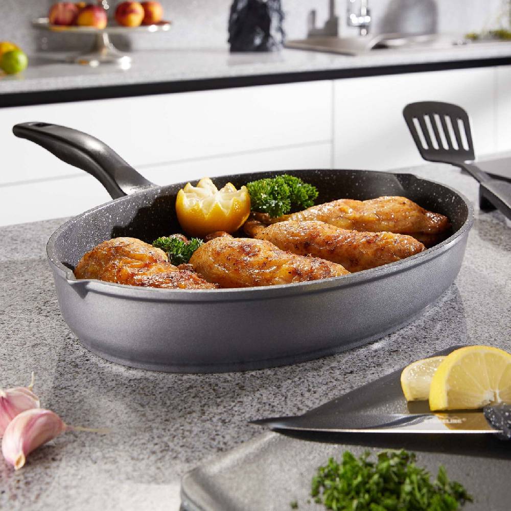 Stoneline Fisch- und Schnitzelpfanne Oval 35x24 cm mit Deckel Fabrikverkauf