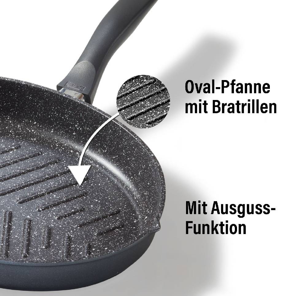 Stoneline Fisch- und Schnitzelpfanne Oval 35x24 cm mit Deckel Fabrikverkauf