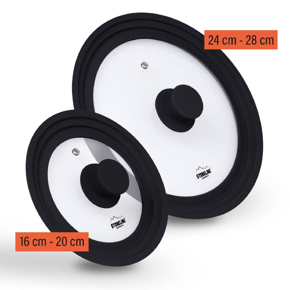 Stoneline Universal Glasdeckel Set 16/18/20 und 24/26/28 Schwarz Begrenztes Angebot