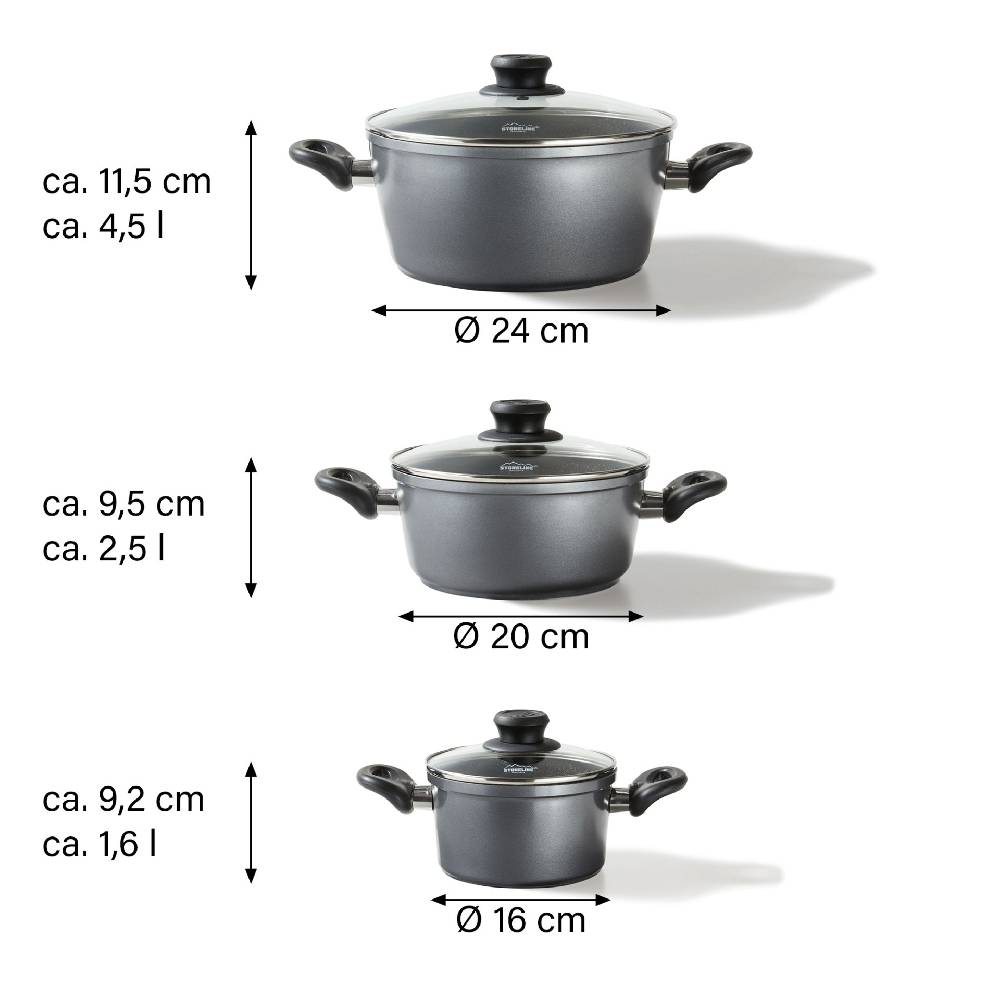 Stoneline Topf-Set 6-teilig 16/20/24 mit Deckeln Blitzangebot