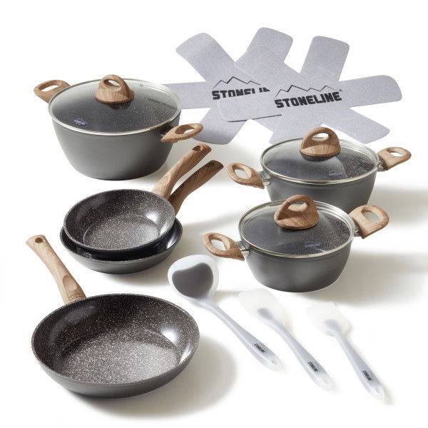 Stoneline Keramik Kochgeschirr-Set 14-teilig mit Deckeln - Holzoptik