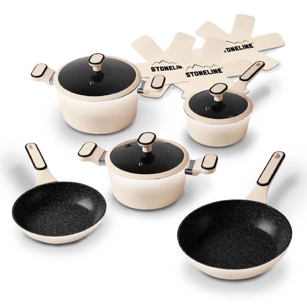 Stoneline Kochgeschirr-Set 11-teilig 18/20/24 Creme mit Deckeln