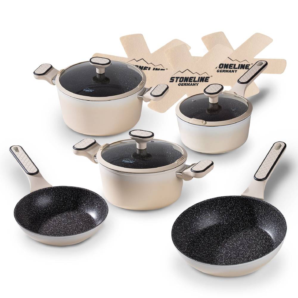 Stoneline Kochgeschirr-Set 11-teilig 18/20/24 Creme mit Deckeln Tiefpreis