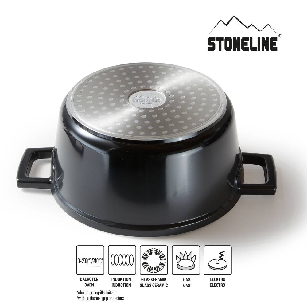 Stoneline Cocotte Bräter Rund 20 cm Schwarz mit Deckel Nur für heute