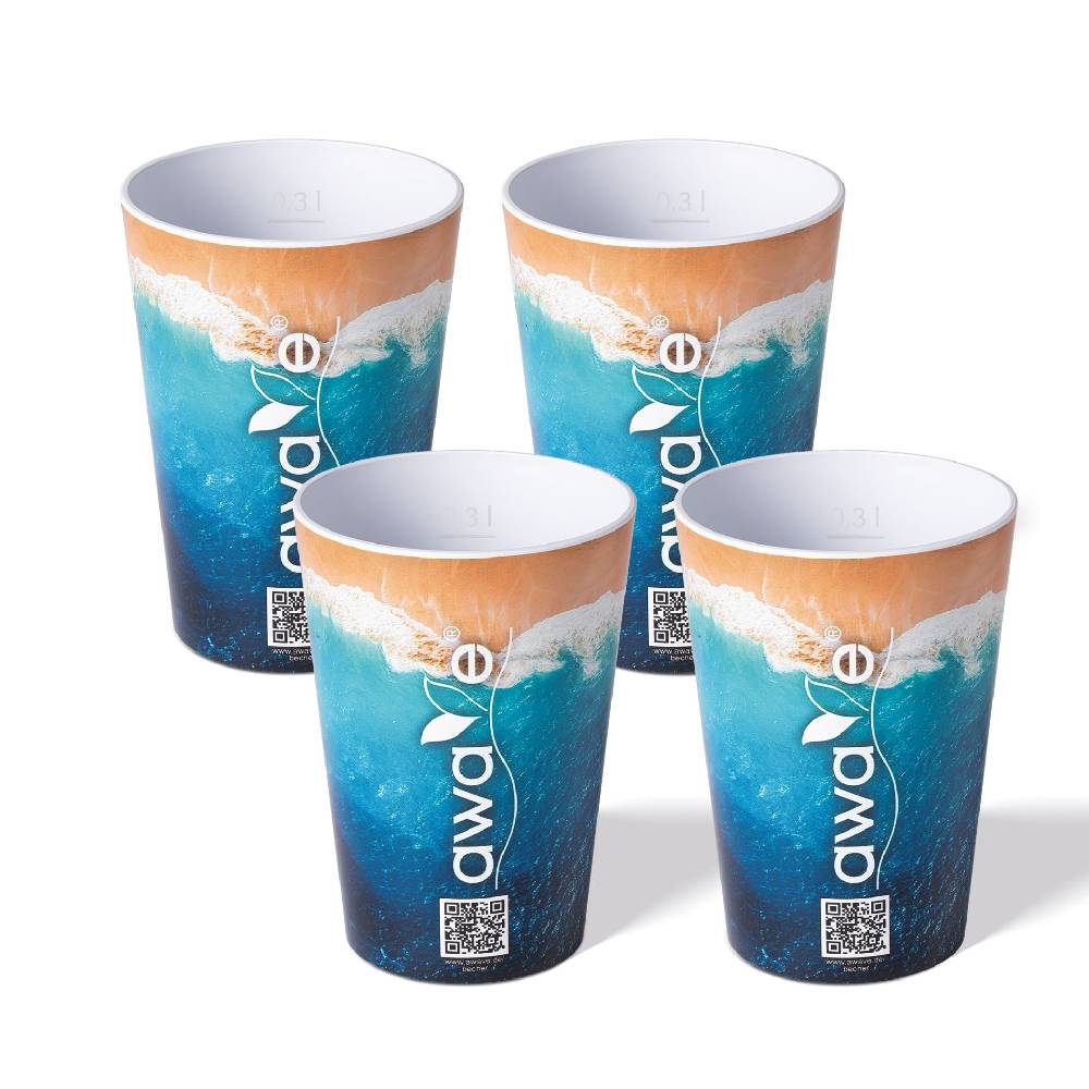 Stoneline Trinkbecher 300 ml rPET Set 4-teilig, mit Eichstrich