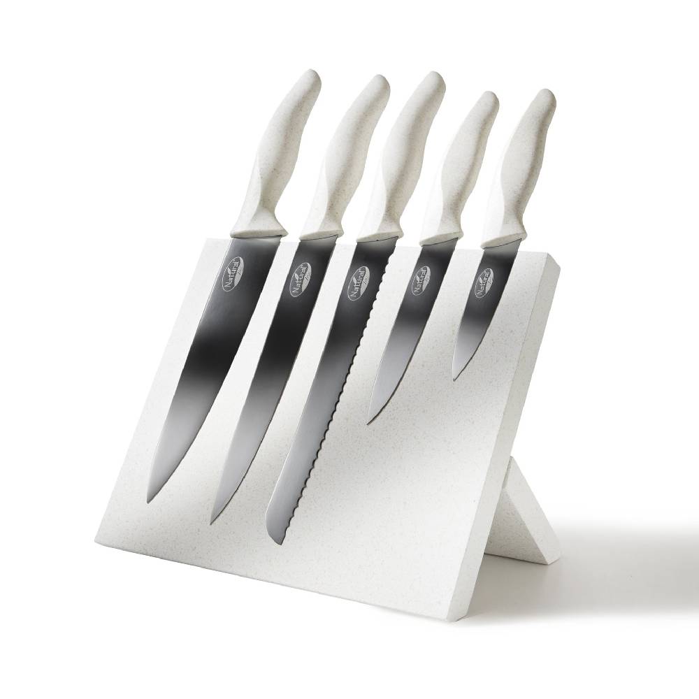 Stoneline Edelstahl Messer Set 5-teilig mit Messerblock Natur