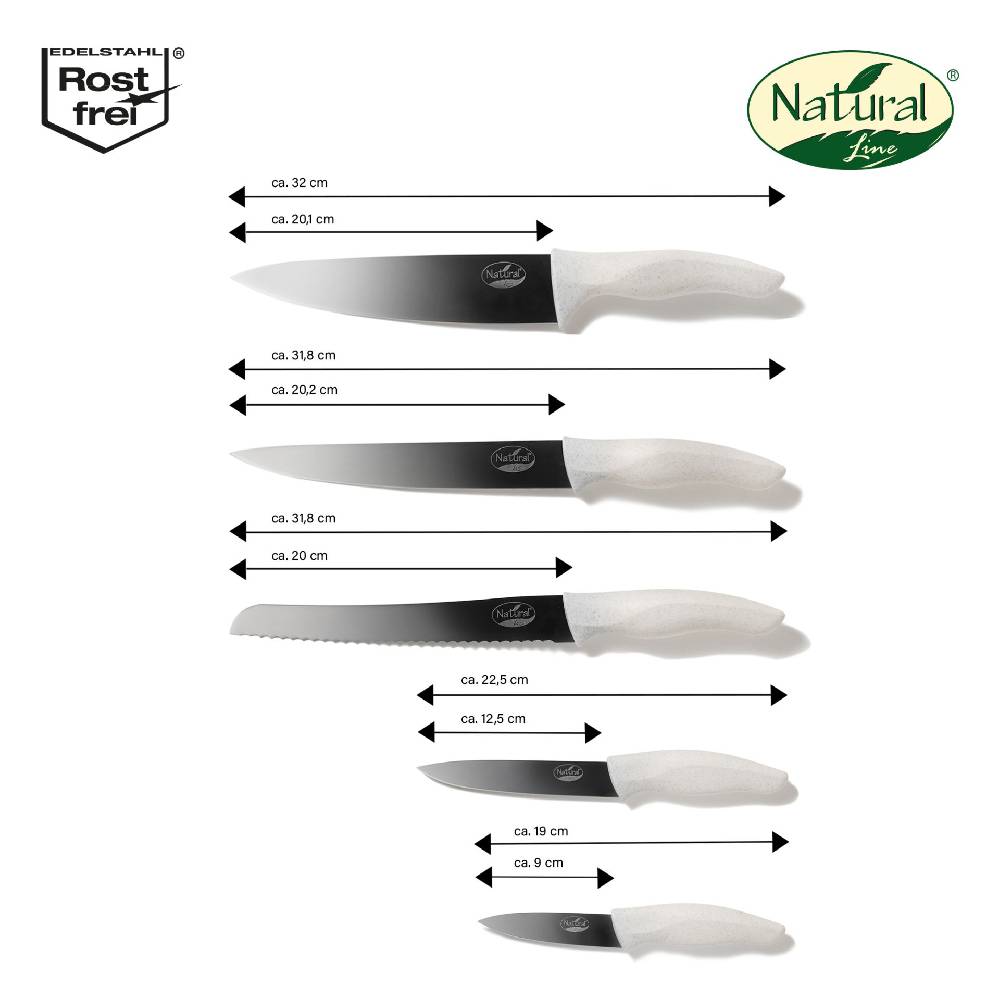 Stoneline Edelstahl Messer Set 5-teilig mit Messerblock Natur Neueste Mode
