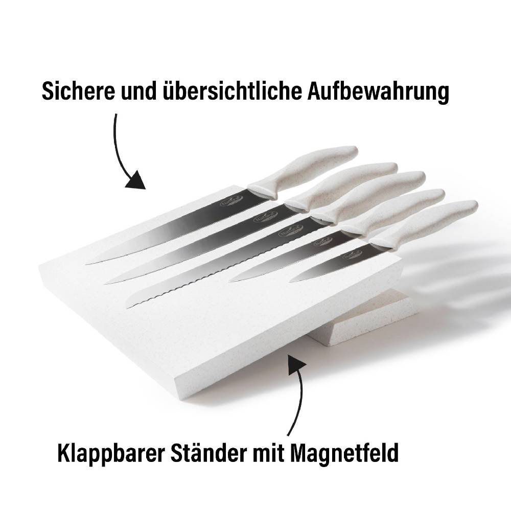 Stoneline Edelstahl Messer Set 5-teilig mit Messerblock Natur Neueste Mode