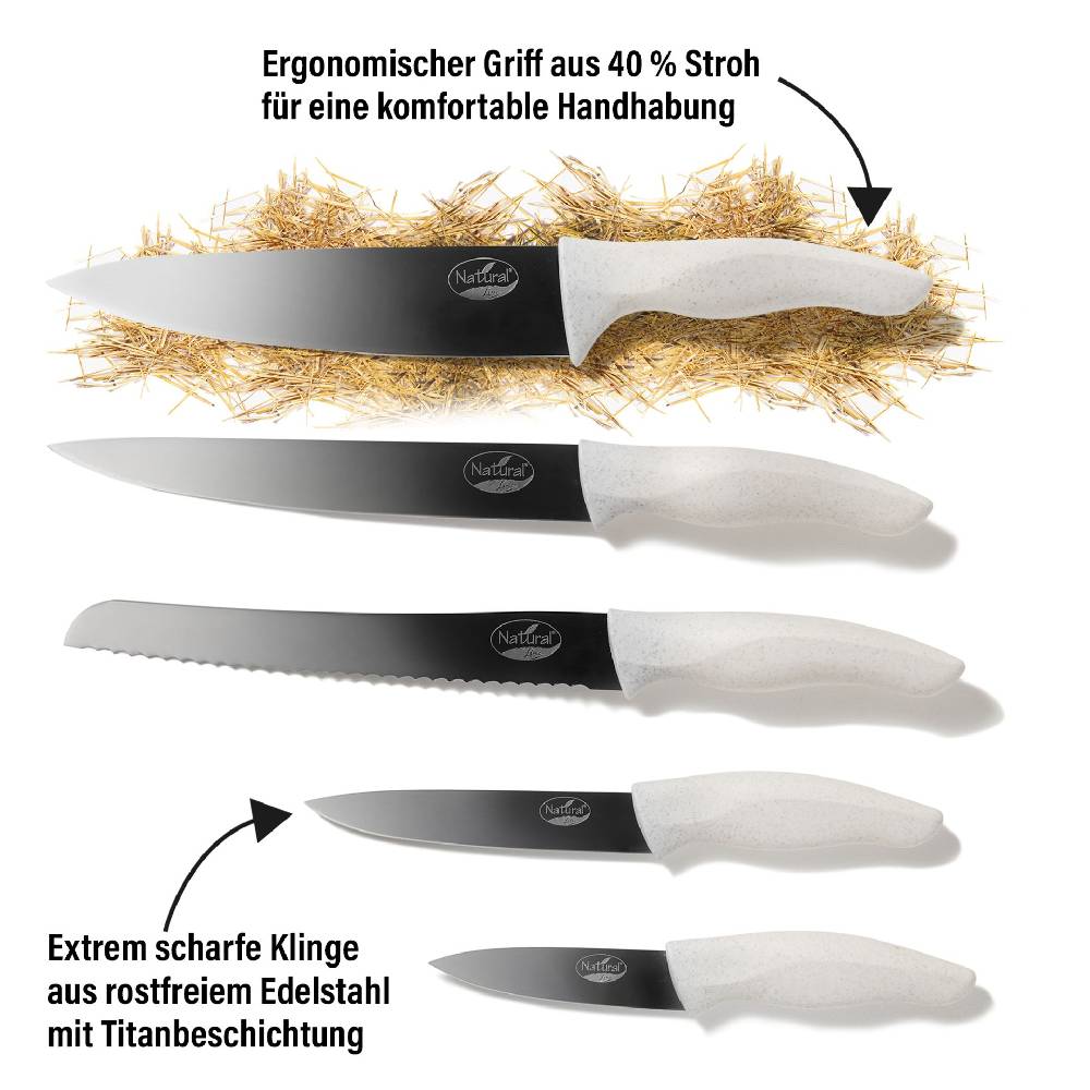 Stoneline Edelstahl Messer Set 5-teilig mit Messerblock Natur Neueste Mode