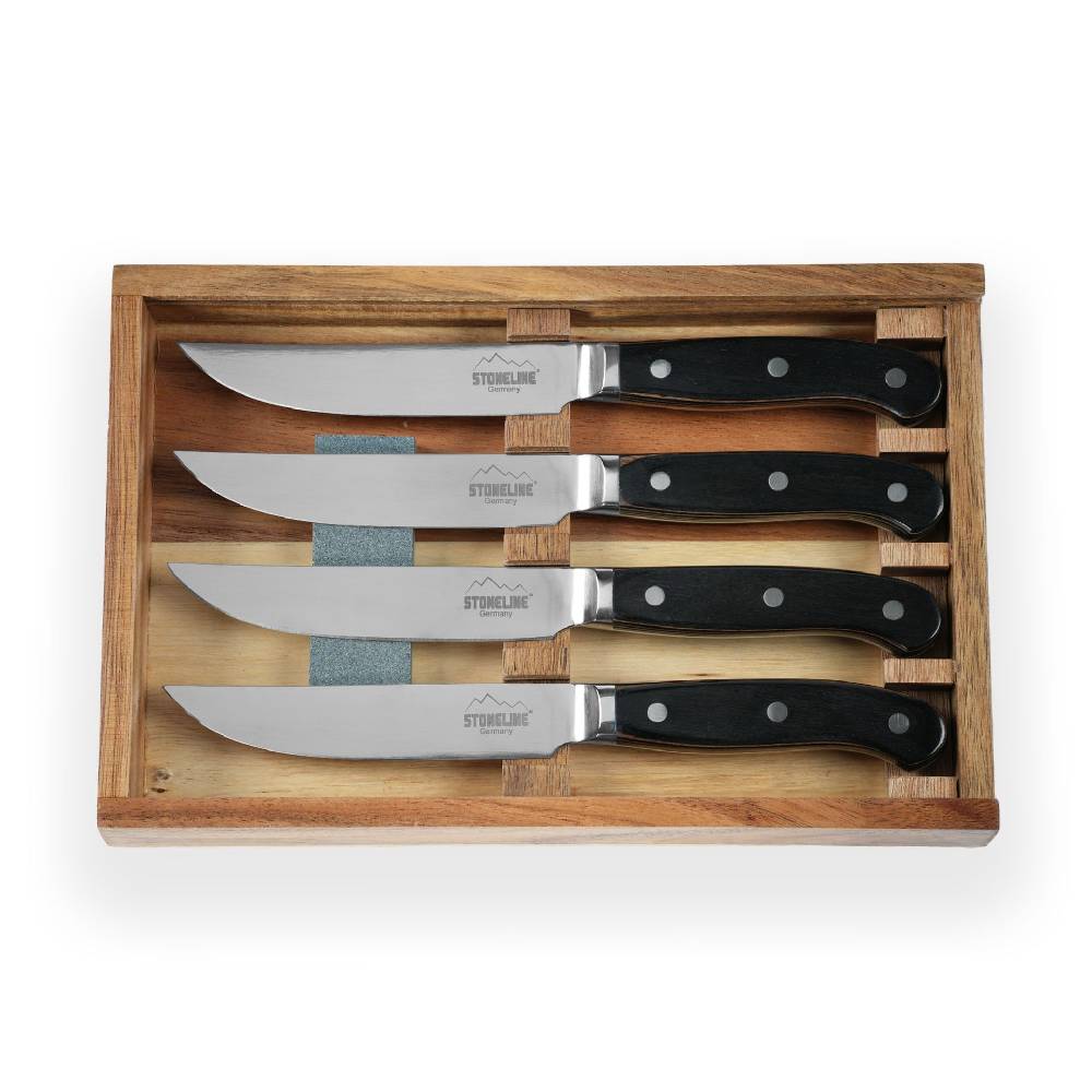Stoneline Edelstahl Steakmesser Set 4-teilig Holzgriff Tiefpreis
