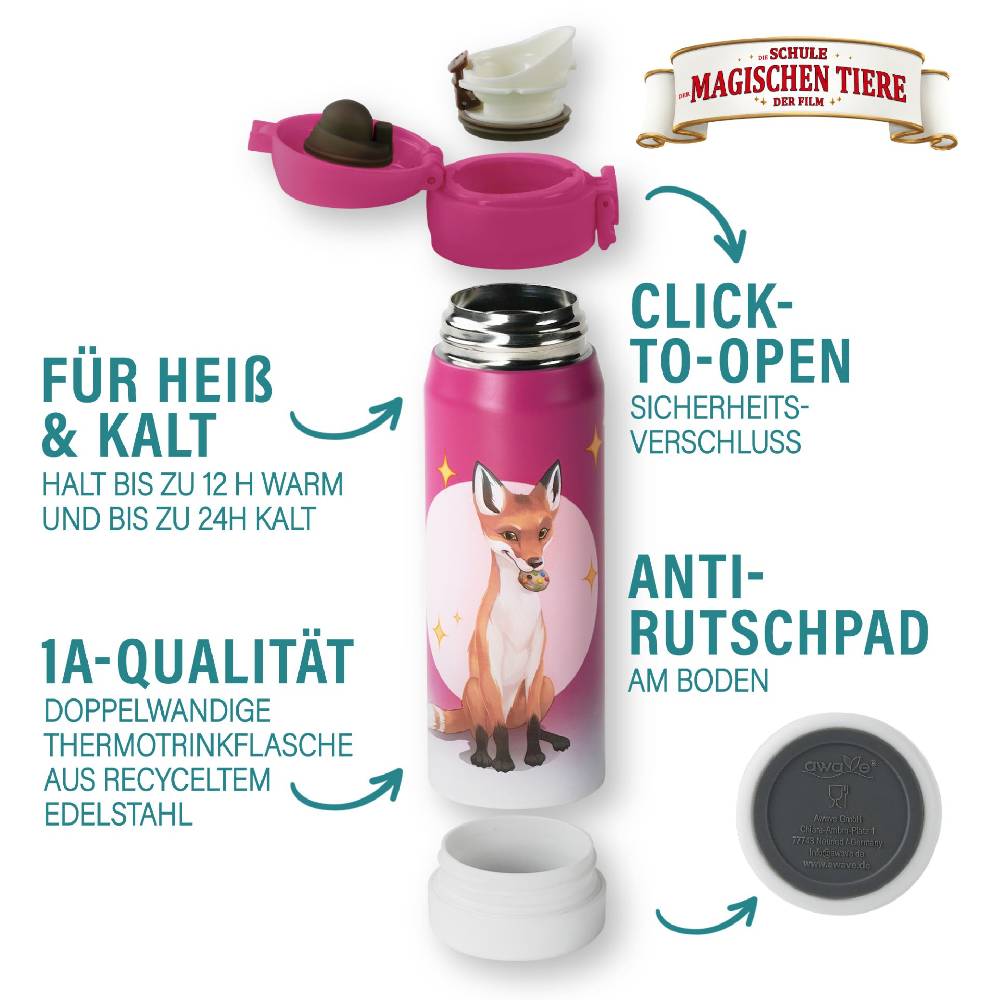 Stoneline Die Schule der Magischen Tiere Trinkflasche 380 ml Edelstahl Beerenrot, Rabbat Clearance-Verkauf