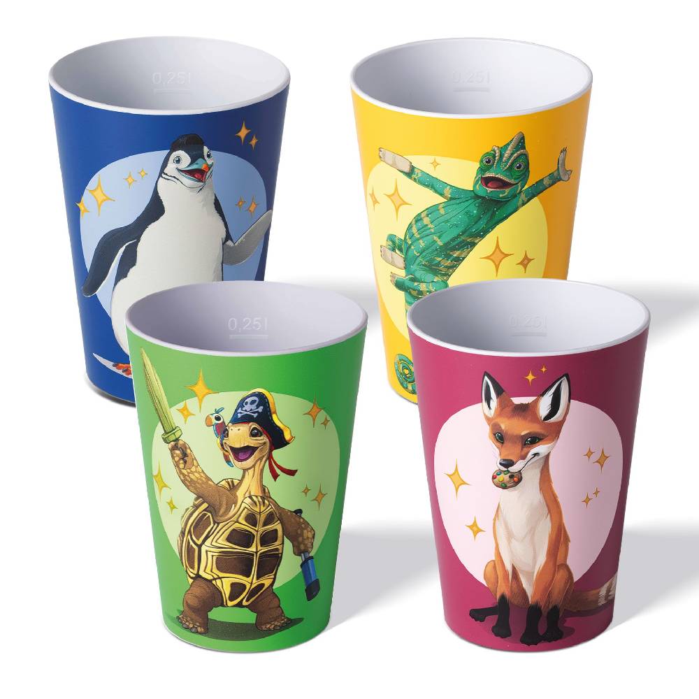 Stoneline Die Schule der Magischen Tiere Trinkbecher 250 ml rPET Set 4-teilig, mit Eichstrich