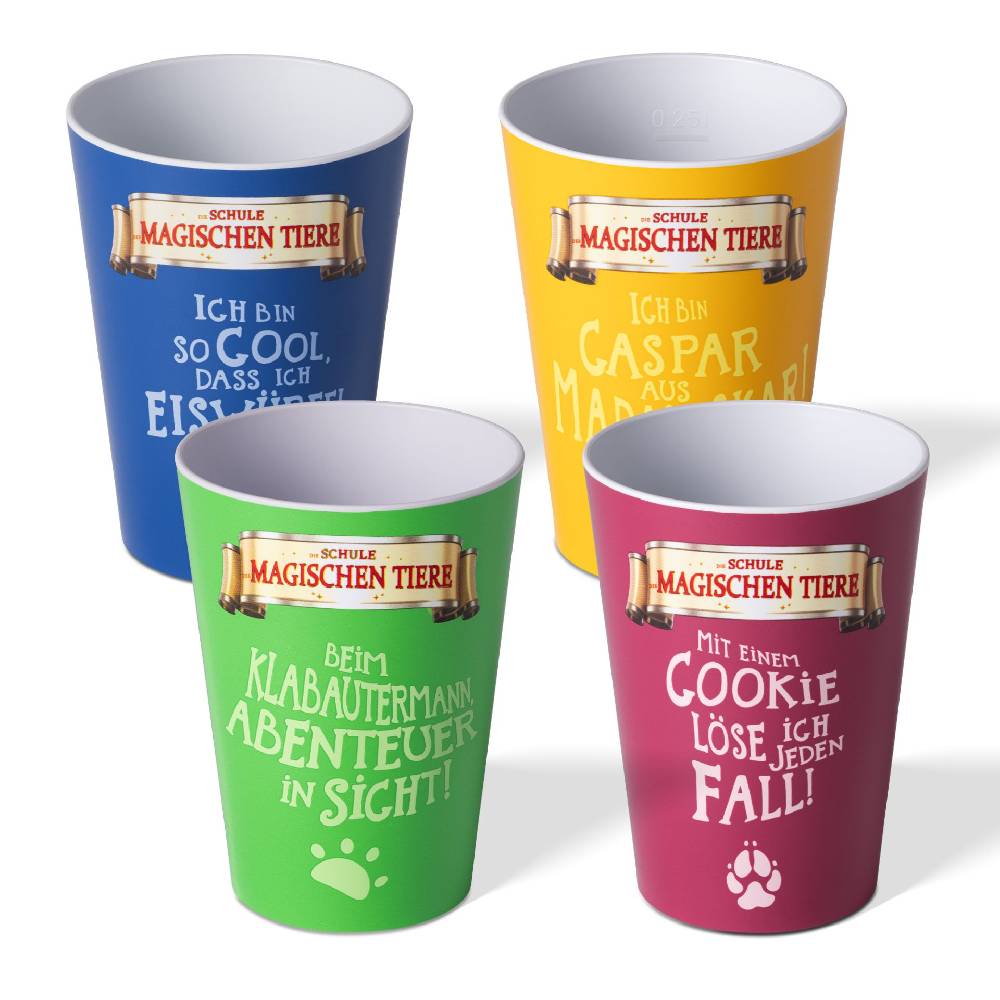 Stoneline Die Schule der Magischen Tiere Trinkbecher 250 ml rPET Set 4-teilig, mit Eichstrich 50% Rabatt für begrenzte Zeit