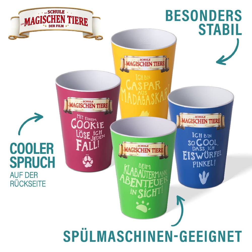 Stoneline Die Schule der Magischen Tiere Trinkbecher 250 ml rPET Set 4-teilig, mit Eichstrich 50% Rabatt für begrenzte Zeit