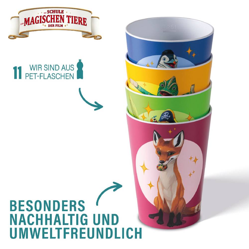 Stoneline Die Schule der Magischen Tiere Trinkbecher 250 ml rPET Set 4-teilig, mit Eichstrich 50% Rabatt für begrenzte Zeit