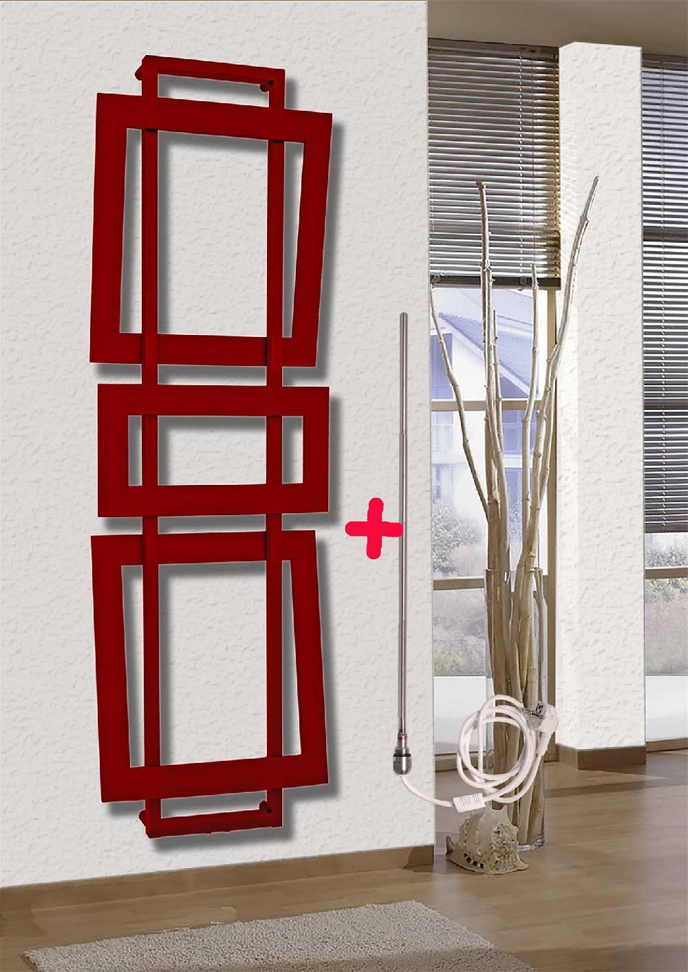 Szagato BADHEIZKÖRPER Design ART I 180x60cm 1019 Watt rot (+ Heizstab 900Watt) SZAGATO Designheizkörper Handtuchheizkörper mit Mittelanschluss Handtuchwärmer