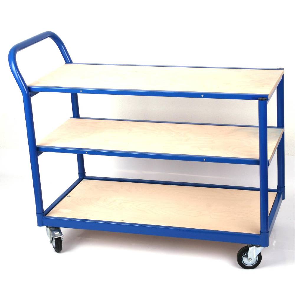 Szagato 250 kg PROFI Schiebebügelwagen100x50cm blau 3 Böden 100x50cm blau SZAGATO Plattformwagen Tischwagen Schiebebügelwagen Rollwagen Rollregal Professional