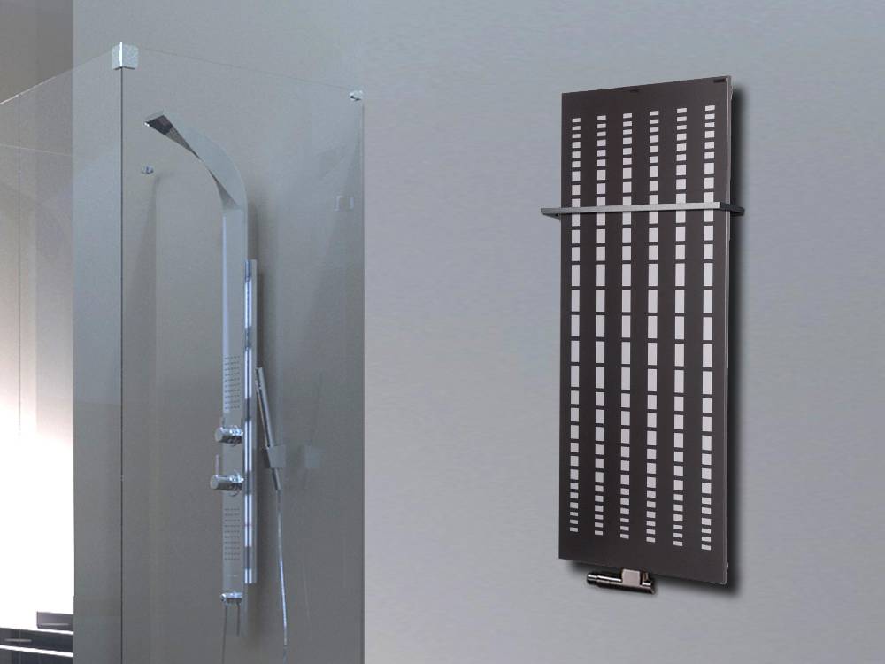 Szagato BADHEIZKÖRPER Design broken Mirror 2 120x47cm 799 Watt anthrazit - moonstone (+1 Halter 15mm) SZAGATO Designheizkörper Mittelanschluss Handtuchwärmer