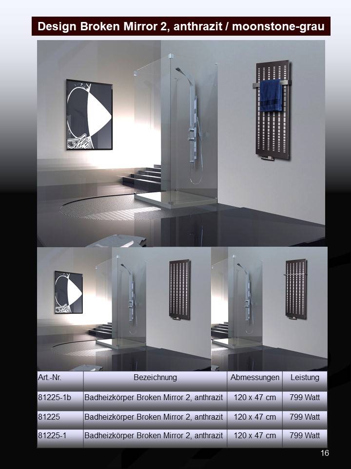 Szagato BADHEIZKÖRPER Design broken Mirror 2 120x47cm 799 Watt anthrazit moonstone SZAGATO Designheizkörper Handtuchheizkörper Mittelanschluss Handtuchwärmer Super Sparpreis