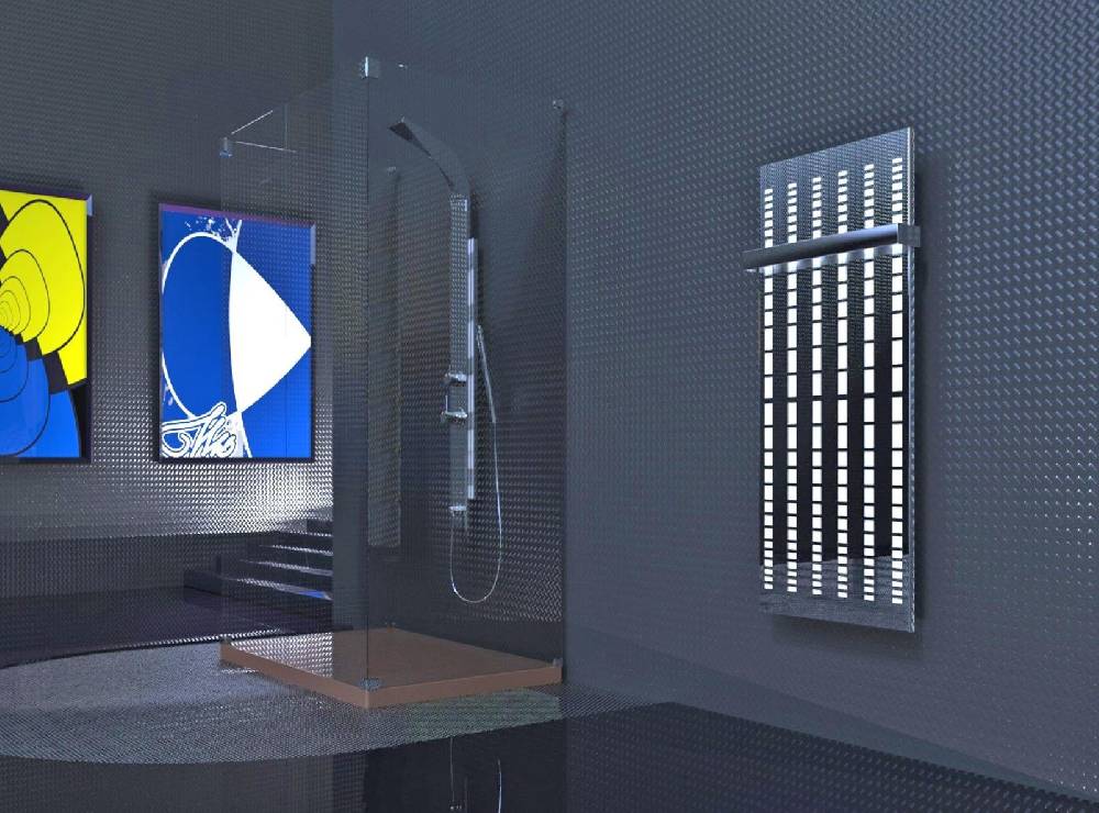 Szagato BADHEIZKÖRPER Design broken Mirror 2 120x47cm 799 Watt Edelstahl (+1 Halter 50mm) SZAGATO Designheizkörper Mittelanschluss Handtuchwärmer Heizkörper