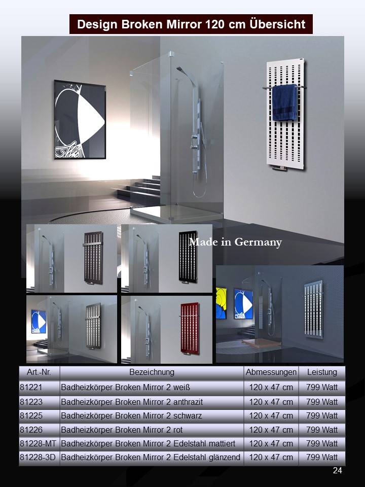 Szagato BADHEIZKÖRPER Design broken Mirror 2 120x47cm 799 Watt Edelstahl (+1 Halter 50mm) SZAGATO Designheizkörper Mittelanschluss Handtuchwärmer Heizkörper Kostenlose Rückgabe
