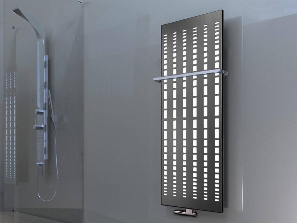 Szagato BADHEIZKÖRPER Design broken Mirror 2 120x47cm 799 Watt Edelstahl matt (+1 Halter 15mm) SZAGATO Designheizkörper mit Mittelanschluss Handtuchwärmer