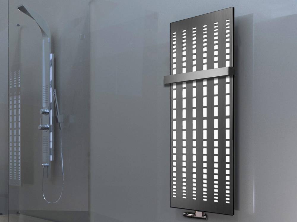 Szagato BADHEIZKÖRPER Design broken Mirror 2 120x47cm 799 Watt Edelstahl matt (+1 Halter 50mm) SZAGATO Designheizkörper mit Mittelanschluss Handtuchwärmer