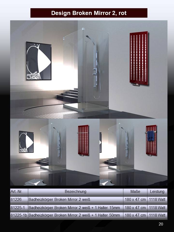 Szagato BADHEIZKÖRPER Design broken Mirror 2 120x47cm 799 Watt rot SZAGATO Designheizkörper Handtuchheizkörper mit Mittelanschluss Handtuchwärmer Zeitbegrenzte Promotion