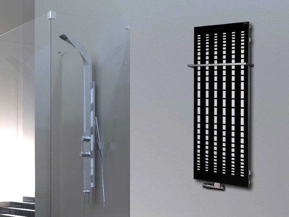 Szagato BADHEIZKÖRPER Design broken Mirror 2 120x47cm 799 Watt schwarz (+1 Halter 15mm) SZAGATO Designheizkörper Handtuchheizkörper mit Mittelanschluss