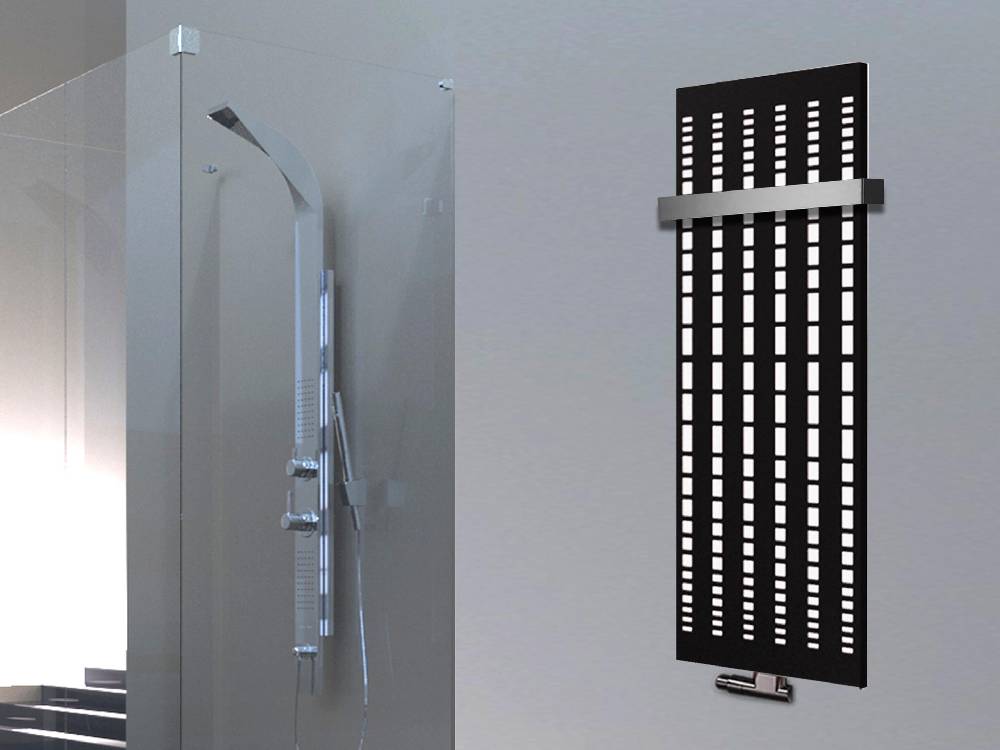 Szagato BADHEIZKÖRPER Design broken Mirror 2 120x47cm 799 Watt schwarz (+1 Halter 50mm) SZAGATO Designheizkörper Handtuchheizkörper mit Mittelanschluss