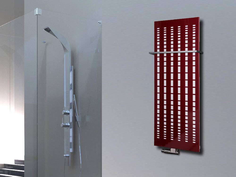 Szagato BADHEIZKÖRPER Design broken Mirror 2 120x47cm 799Watt rot (+1 Halter 15mm) SZAGATO Designheizkörper Handtuchheizkörper Mittelanschluss Handtuchwärmer