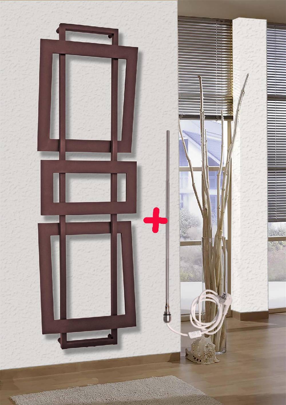 Szagato BADHEIZKÖRPER Design ART I 180x60cm braun (+ Heizstab 900 Watt) SZAGATO Designheizkörper Handtuchheizkörper mit Mittelanschluss Handtuchwärmer
