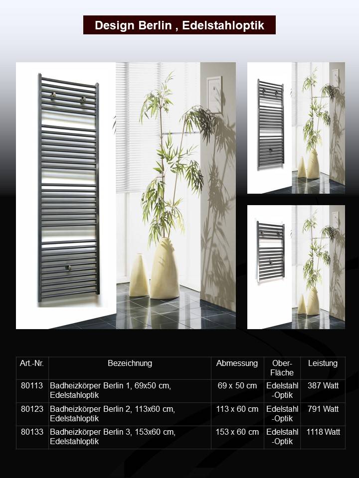 Szagato BADHEIZKÖRPER Design Berlin 3 153x60cm 1118 Watt Edelstahloptik SZAGATO Handtuchheizkörper mit Seitenanschluss Handtuchwärmer mit Seitenanschluss Outlet