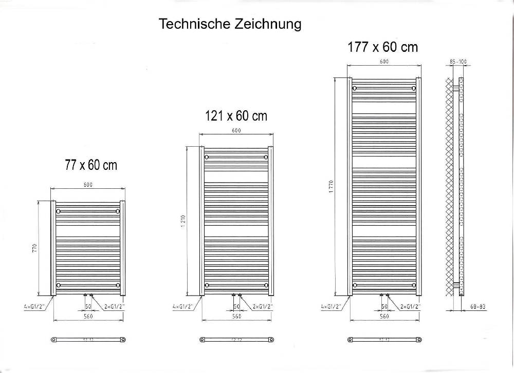 Szagato BADHEIZKÖRPER Design Bremen 3 177x60cm 1450 Watt weiß SZAGATO Handtuchheizkörper Mittelanschluss Handtuchwärmer Mittelanschluss Kostenloser Versand