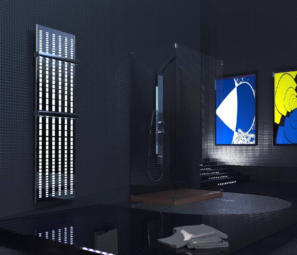 Szagato BADHEIZKÖRPER Design broken Mirror 3 180x47cm 1118 Watt Edelstahl +2 Halter glänzend 50mm SZAGATO Designheizkörper MittelanschlussHandtuchheizkörper