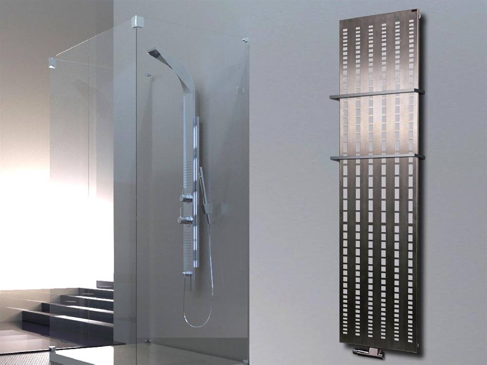 Szagato BADHEIZKÖRPER Design broken Mirror 3 180x47cm 1118 Watt Edelstahl matt (+2 Halter 15mm) SZAGATO Designheizkörper mit Mittelanschluss Handtuchwärmer
