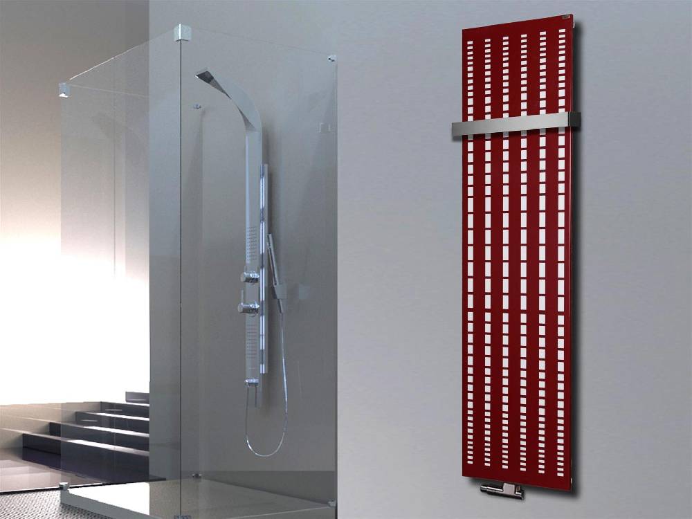 Szagato BADHEIZKÖRPER Design broken Mirror 3 180x47cm 1118 Watt rot +1 Halter 50mm SZAGATO Designheizkörper Handtuchheizkörper Mittelanschluss Handtuchwärmer