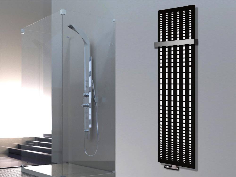 Szagato BADHEIZKÖRPER Design broken Mirror 3 180x47cm 1118 Watt schwarz (+1 Halter 50mm) SZAGATO Designheizkörper Handtuchheizkörper mit Mittelanschluss