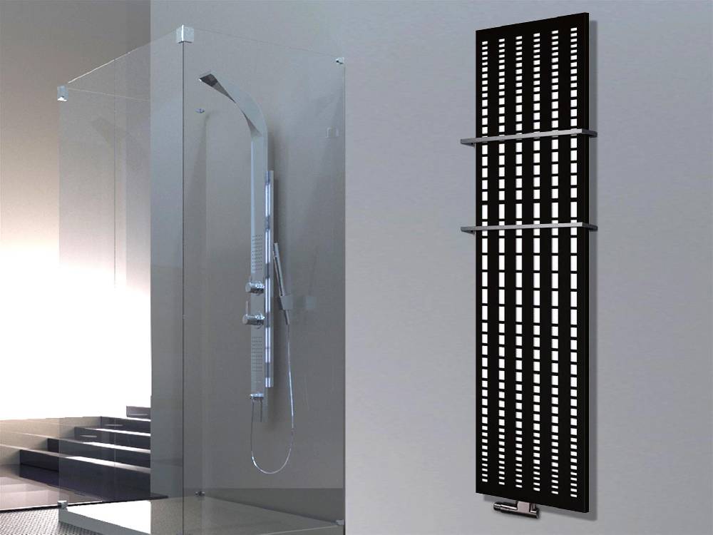 Szagato BADHEIZKÖRPER Design broken Mirror 3 180x47cm 1118 Watt schwarz (+2 Halter 15mm) SZAGATO Designheizkörper Handtuchheizkörper mit Mittelanschluss