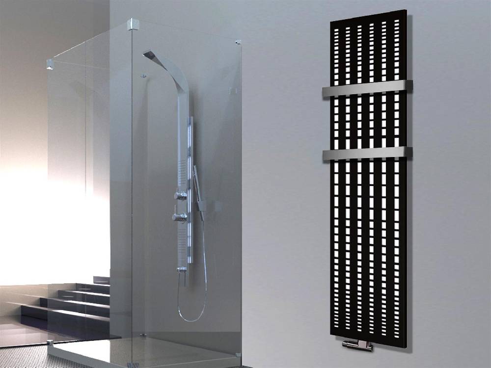 Szagato BADHEIZKÖRPER Design broken Mirror 3 180x47cm 1118 Watt schwarz (+2 Halter 50mm) SZAGATO Designheizkörper Handtuchheizkörper mit Mittelanschluss