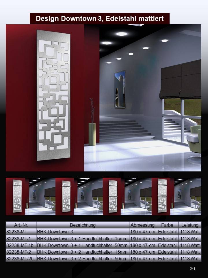 Szagato BADHEIZKÖRPER Design Downtown 3 180x47cm 1118 Watt Edelstahl matt SZAGATO Designheizkörper Handtuchheizkörper mit Mittelanschluss Handtuchwärmer Online Outlet